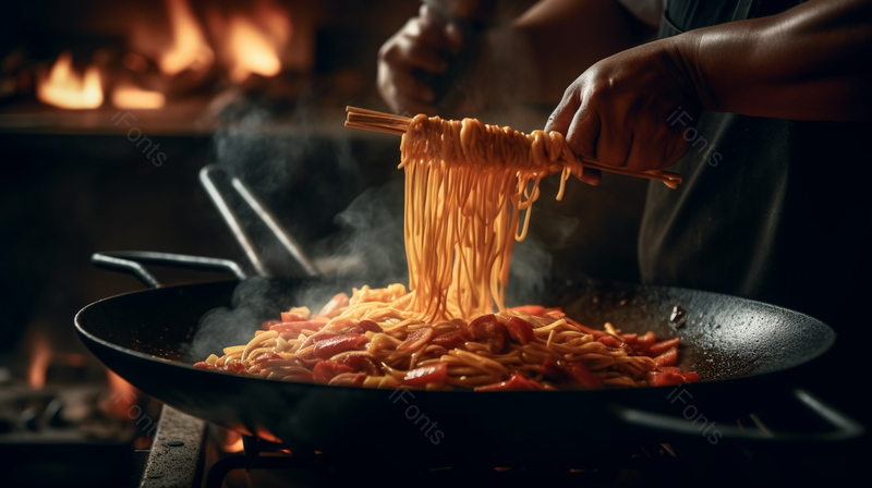 一位厨师在烹制炒菜炒粉炒面餐饮美食,高清,摄影图,摄影图片,图片大全,摄影图免费下载